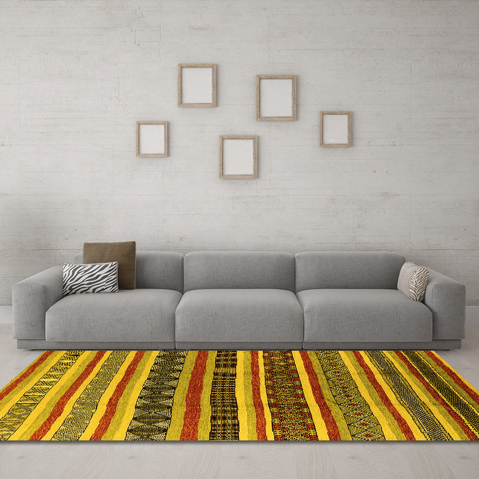 Machine Washable Solid Yellow Modern Rug in a Living Room, wshurb1267yw