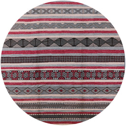 Round Machine Washable Industrial Modern Silver Pink Rug, wshurb1267