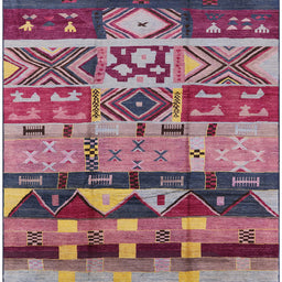 Square Mid-Century Modern Khaki Rose Pink Solid Rug, urb1268