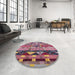 Round Machine Washable Industrial Modern Khaki Rose Pink Rug in a Office, wshurb1268