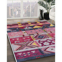 Mid-Century Modern Khaki Rose Pink Solid Rug, urb1268