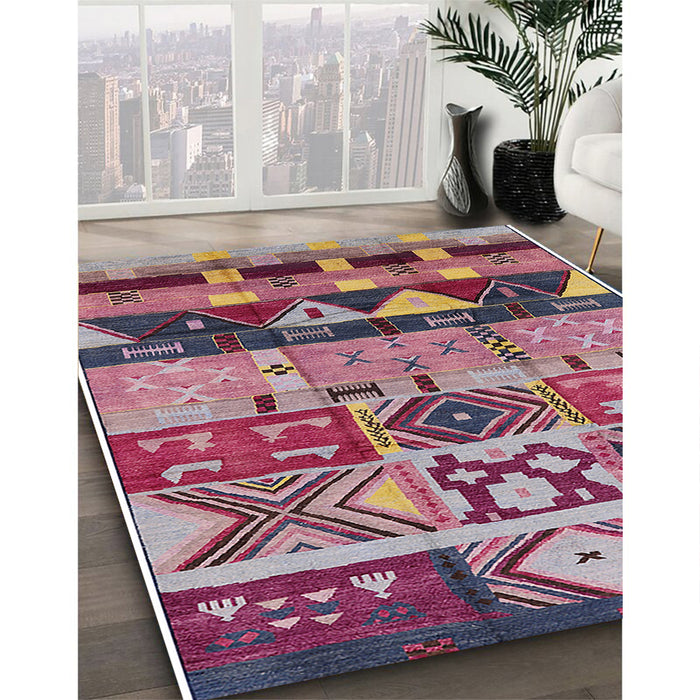 Machine Washable Industrial Modern Khaki Rose Pink Rug in a Family Room, wshurb1268