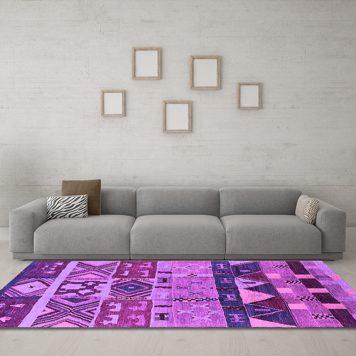 Machine Washable Solid Purple Modern Area Rugs in a Living Room, wshurb1268pur