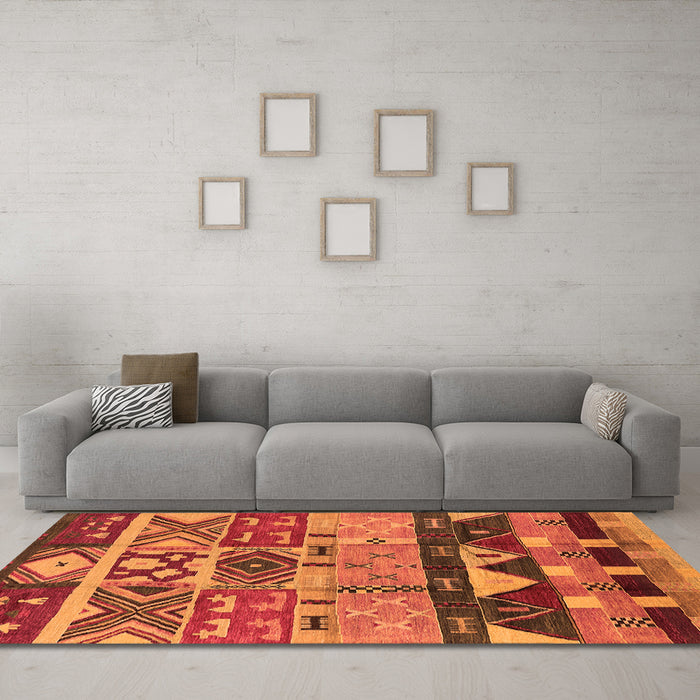 Machine Washable Solid Orange Modern Area Rugs in a Living Room, wshurb1268org