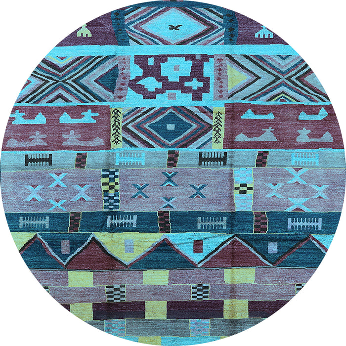 Round Machine Washable Solid Light Blue Modern Rug, wshurb1268lblu