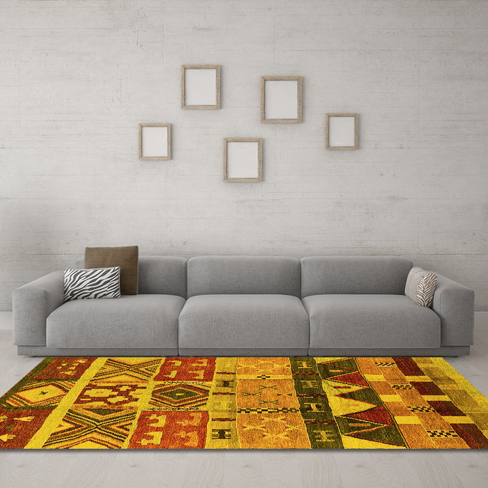 Machine Washable Solid Yellow Modern Rug in a Living Room, wshurb1268yw