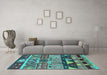 Machine Washable Solid Turquoise Modern Area Rugs in a Living Room,, wshurb1268turq