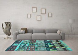 Machine Washable Solid Turquoise Modern Area Rugs in a Living Room,, wshurb1268turq