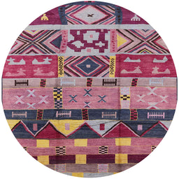 Round Machine Washable Industrial Modern Khaki Rose Pink Rug, wshurb1268
