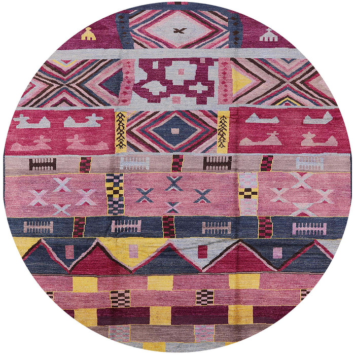 Round Machine Washable Industrial Modern Khaki Rose Pink Rug, wshurb1268