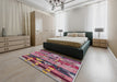 Mid-Century Modern Khaki Rose Pink Solid Rug in a Bedroom, urb1268