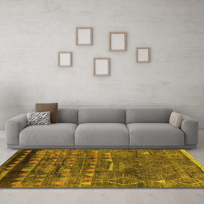 Machine Washable Solid Yellow Modern Rug in a Living Room, wshurb1269yw