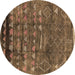 Round Machine Washable Solid Brown Modern Rug, wshurb1269brn