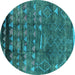 Round Machine Washable Solid Turquoise Modern Area Rugs, wshurb1269turq