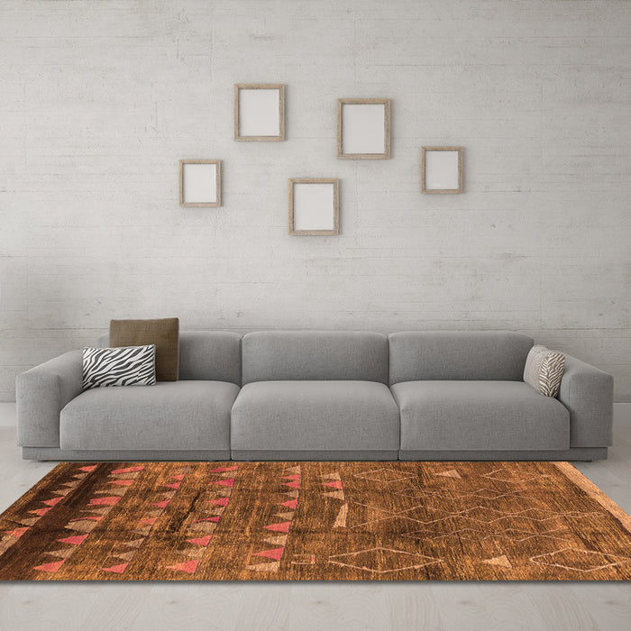Machine Washable Solid Orange Modern Area Rugs in a Living Room, wshurb1269org
