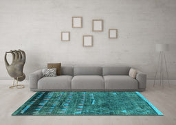 Machine Washable Solid Turquoise Modern Area Rugs in a Living Room,, wshurb1269turq