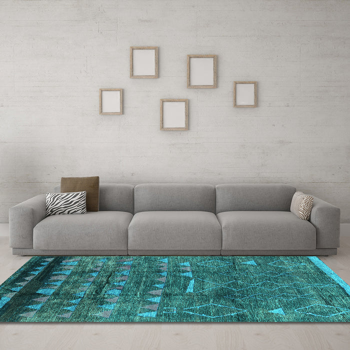Machine Washable Solid Turquoise Modern Area Rugs in a Living Room,, wshurb1269turq