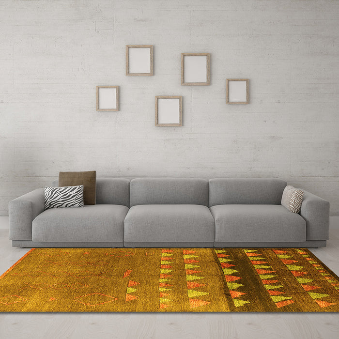 Machine Washable Solid Yellow Modern Rug in a Living Room, wshurb1270yw