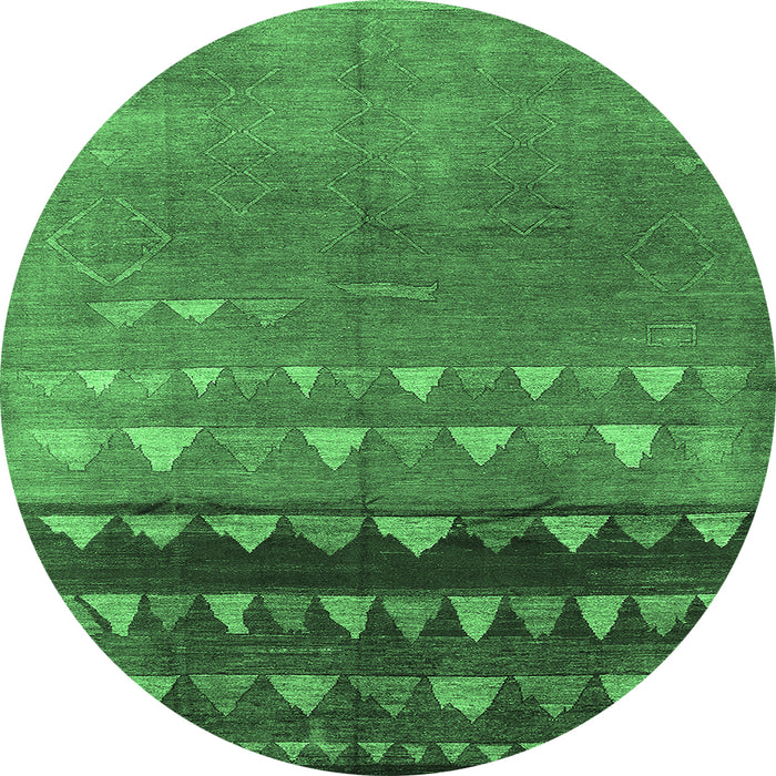 Round Machine Washable Solid Emerald Green Modern Area Rugs, wshurb1270emgrn