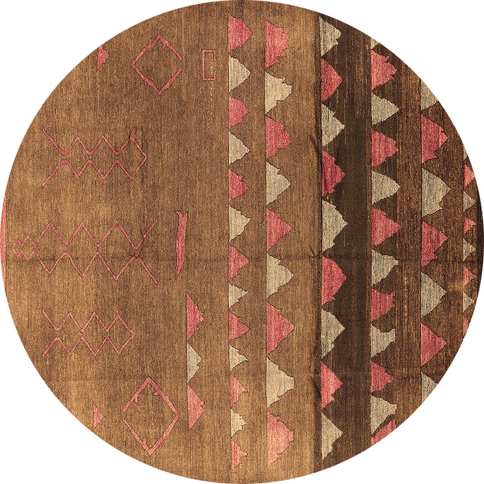 Round Machine Washable Solid Brown Modern Rug, wshurb1270brn