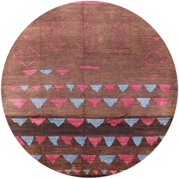 Round Mid-Century Modern Copper Red Pink Solid Rug, urb1270