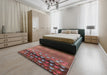 Mid-Century Modern Copper Red Pink Solid Rug in a Bedroom, urb1270