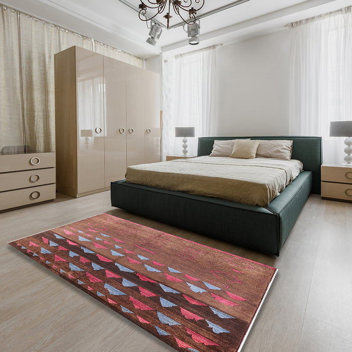 Mid-Century Modern Copper Red Pink Solid Rug in a Bedroom, urb1270