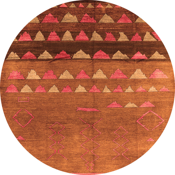 Round Machine Washable Solid Orange Modern Area Rugs, wshurb1270org