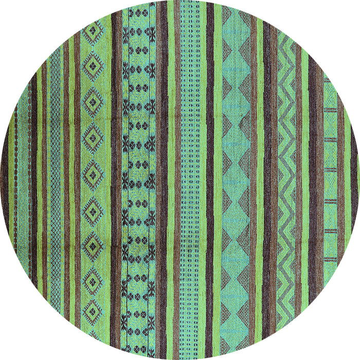 Round Machine Washable Southwestern Turquoise Country Area Rugs, wshurb1271turq