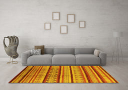 Machine Washable Southwestern Yellow Country Rug in a Living Room, wshurb1271yw