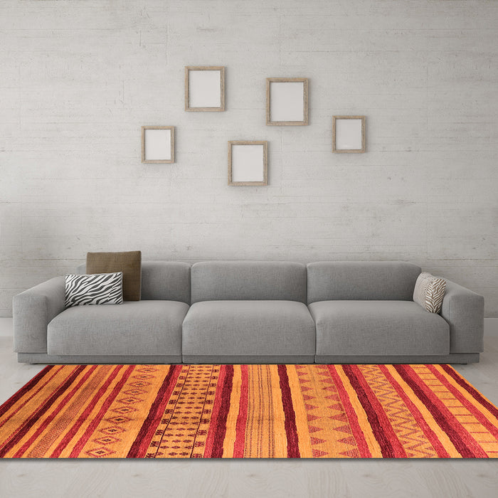 Machine Washable Southwestern Orange Country Area Rugs in a Living Room, wshurb1271org