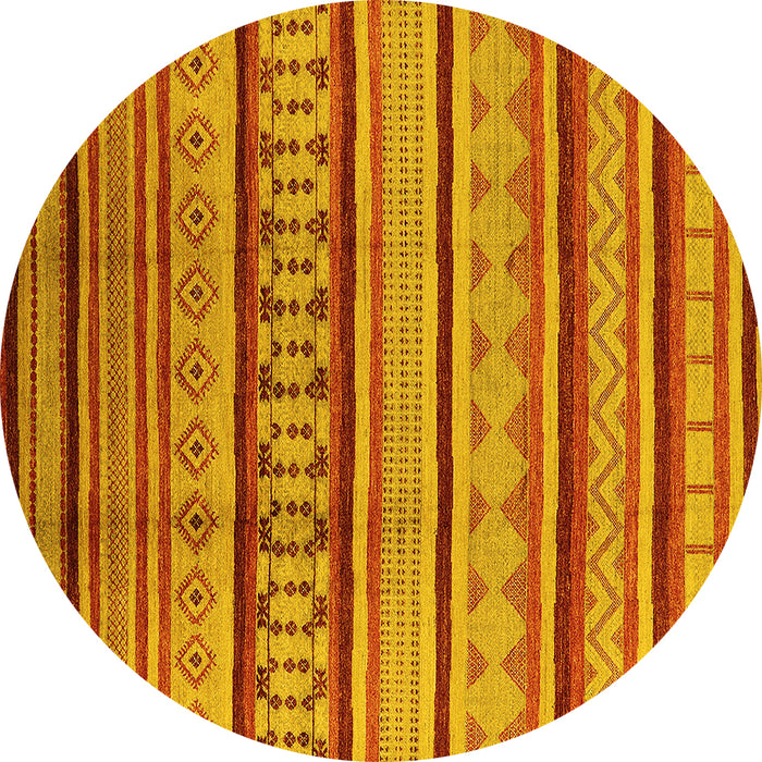 Round Machine Washable Southwestern Yellow Country Rug, wshurb1271yw