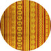 Round Machine Washable Southwestern Yellow Country Rug, wshurb1271yw