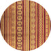 Round Machine Washable Southwestern Brown Country Rug, wshurb1271brn