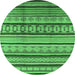 Round Machine Washable Southwestern Emerald Green Country Area Rugs, wshurb1271emgrn