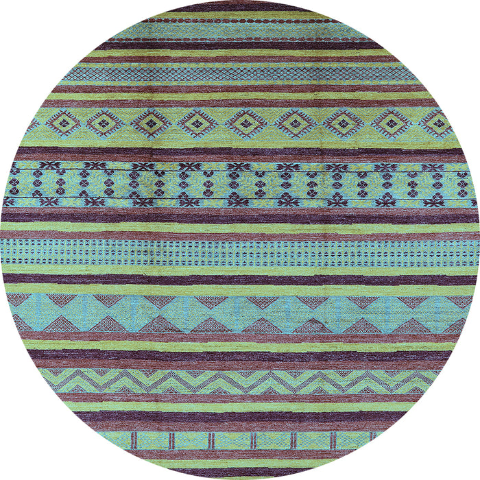 Round Southwestern Light Blue Country Rug, urb1271lblu