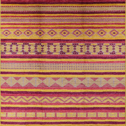 Square Mid-Century Modern Orange Southwestern Rug, urb1271