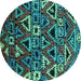 Round Machine Washable Solid Turquoise Modern Area Rugs, wshurb1272turq