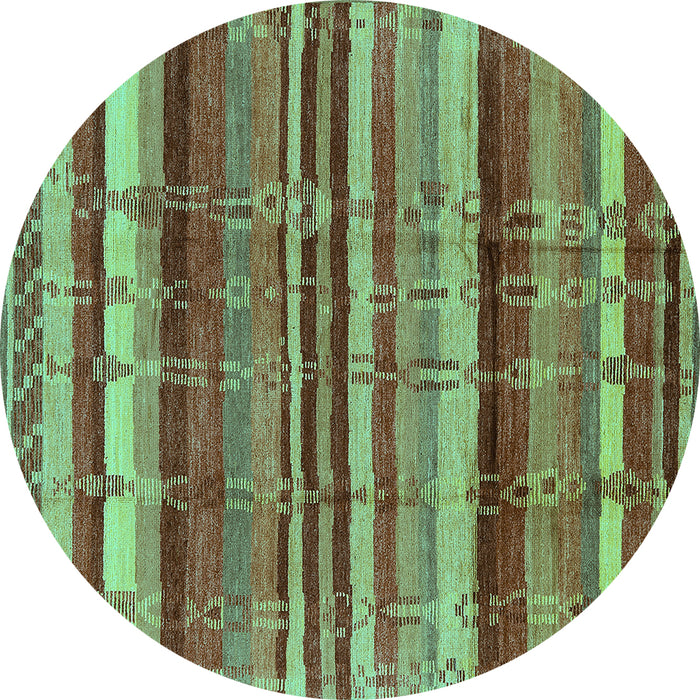 Round Machine Washable Southwestern Turquoise Country Area Rugs, wshurb1273turq