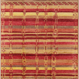 Square Mid-Century Modern Orange Southwestern Rug, urb1273