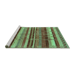 Sideview of Machine Washable Southwestern Turquoise Country Area Rugs, wshurb1273turq