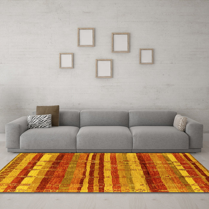 Machine Washable Southwestern Yellow Country Rug in a Living Room, wshurb1273yw