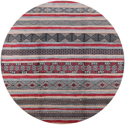 Round Mid-Century Modern Silver Pink Solid Rug, urb1274