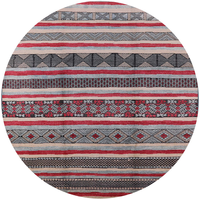 Round Machine Washable Industrial Modern Silver Pink Rug, wshurb1274