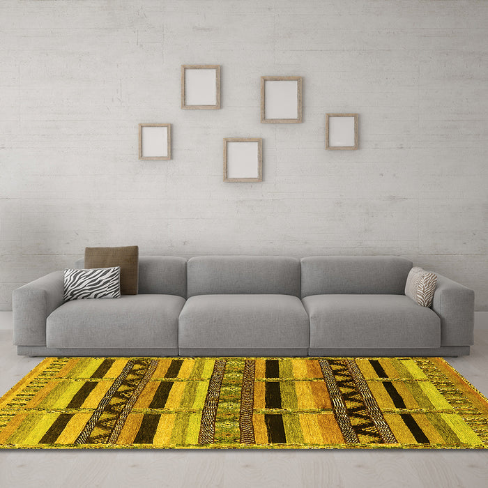 Machine Washable Solid Yellow Modern Rug in a Living Room, wshurb1275yw