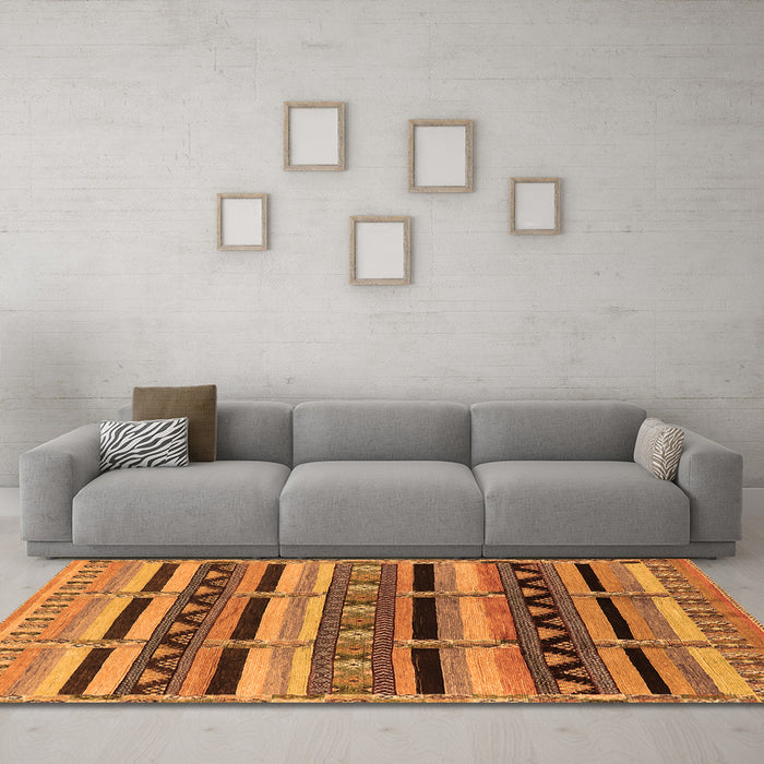 Machine Washable Solid Orange Modern Area Rugs in a Living Room, wshurb1275org