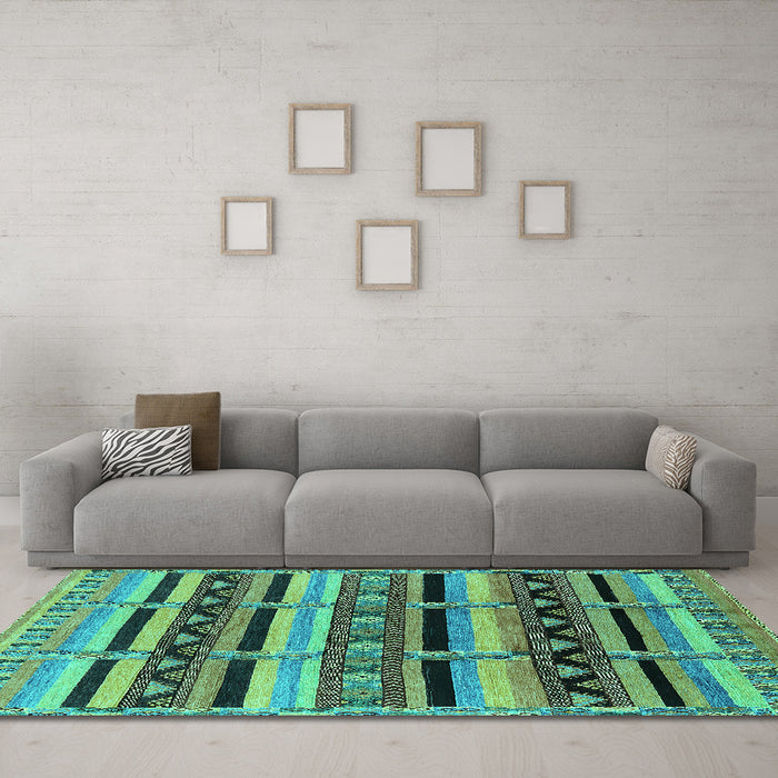 Machine Washable Solid Turquoise Modern Area Rugs in a Living Room,, wshurb1275turq