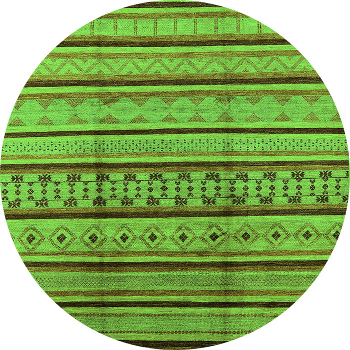 Round Machine Washable Solid Green Modern Area Rugs, wshurb1276grn