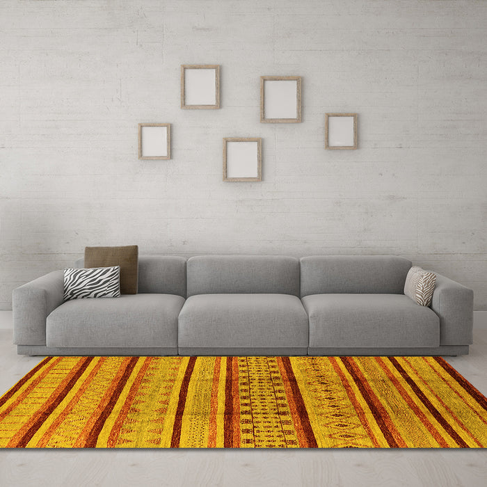Machine Washable Solid Yellow Modern Rug in a Living Room, wshurb1276yw