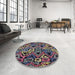 Round Mid-Century Modern Charcoal Black Solid Rug in a Office, urb1277